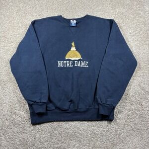 Champion Notre Dame Sweatshirt Mens XXL Navy Blue Embroidered Golden Dome 90s